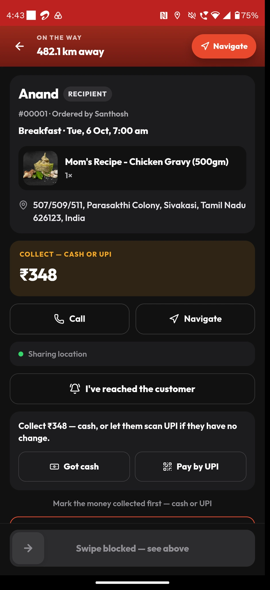 Driver app on the way screen