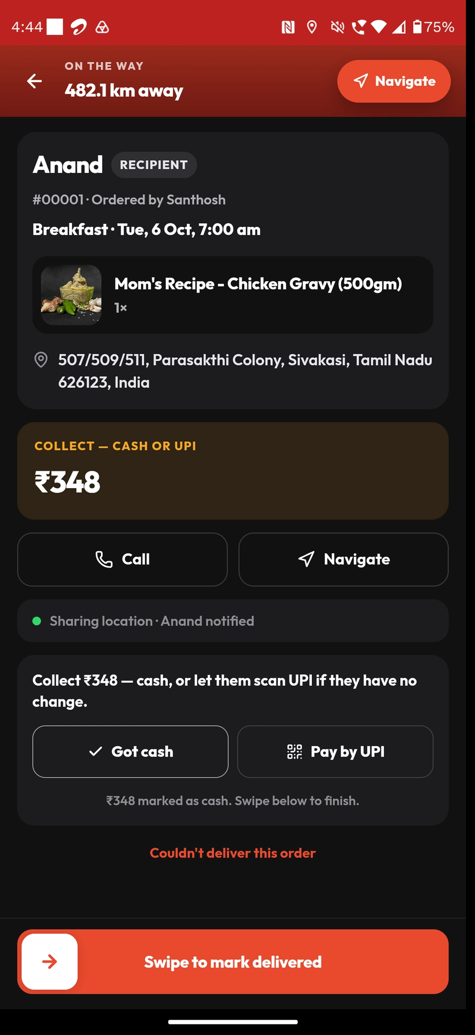Driver app payment collection