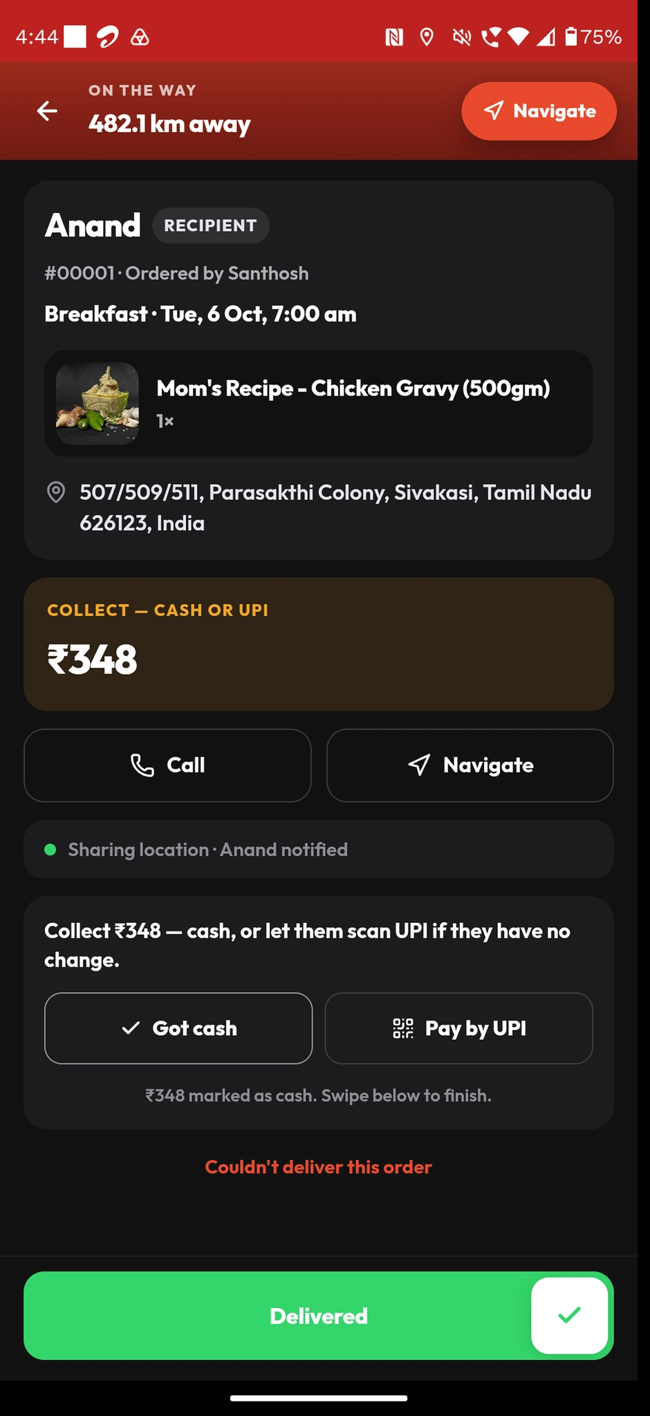 Driver app delivery complete